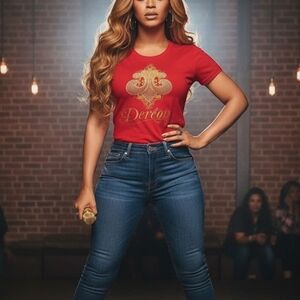 DeReon Red T-Shirt Gold Logo Size L